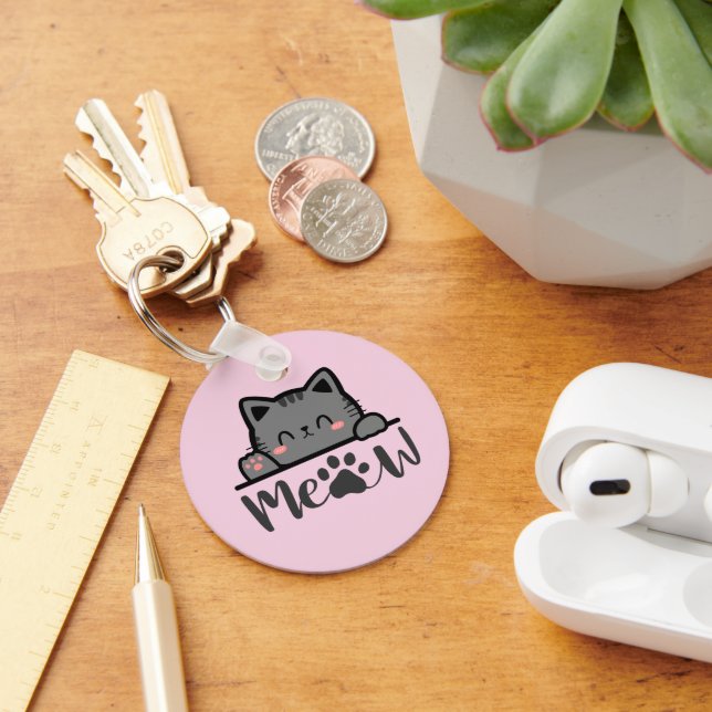 Porte-clés Mignon Chat Rose Miau pour les Amateurs (Bureau)