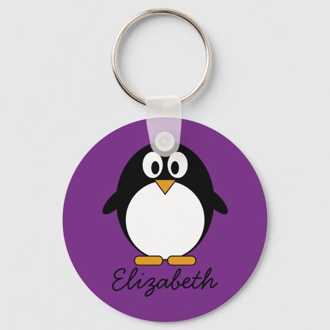 Porte-clés mignon dessin animé pingouin violet (Recto)