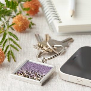 Porte-clés Mignon fille tendance violet faux paillettes léopa