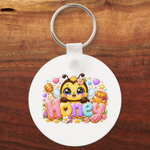 Porte-clés Mignon Nom d'Abeille Miel Kawaii Rose Pastel Brill
