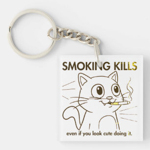 Porte-clés Mignonne Chat - Fumer tue Drôle Conception Anti-Fu