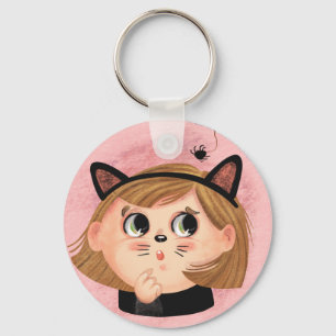 Porte-clés Mignonne fille dans un costume noir chaton Hallowe