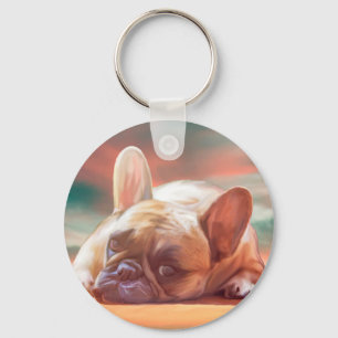 Porte-clés Mignonne French Bulldog Eau Couleur Art Peinture