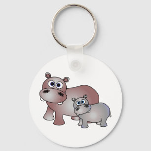 Porte-clés Mignonne hippopotame maman et bébé