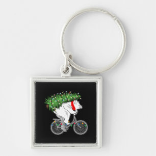 Porte-clés Mignonne Ours Portant Un Cadeau Arbre De Noël Pour