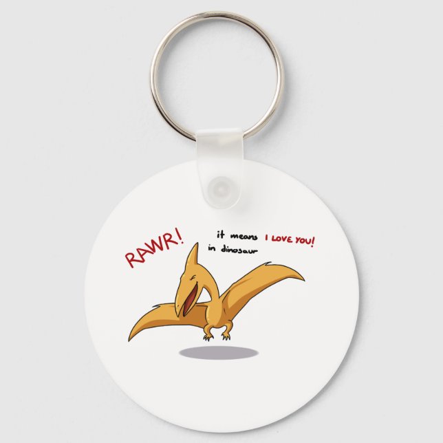 Porte-clés mignonne plume de dinosaure signifie que je t'aime (Recto)