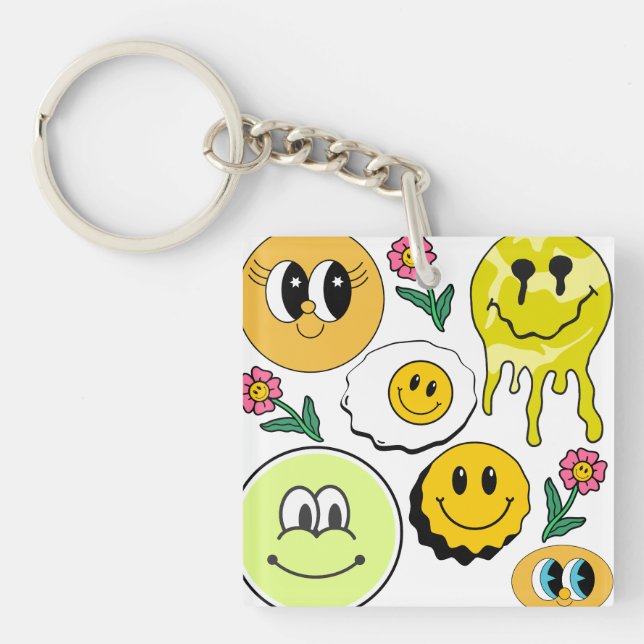 Porte-clés Mikitiez Jeu d'oreiller Smileyface Jardin jaune (Devant)