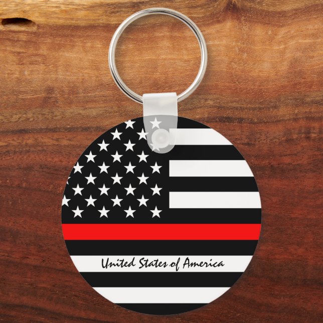 Porte-clés Mince Red Line & American Flag Fireman / bureau US (Recto)