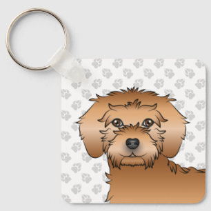 Porte-clés Mini Goldendoodle Abricot Dessin Animé Chien & Nom