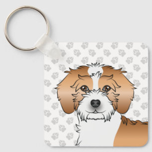 Porte-clés Mini Goldendoodle abricot particolore Chien & Nom