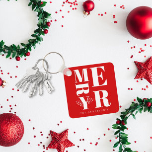 Porte-clés Minimal Élégant Rouge Blanc Joyeux Noël
