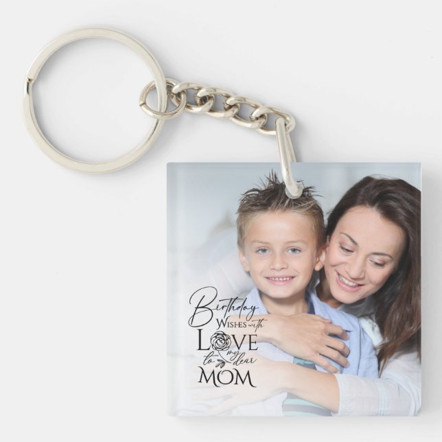 Porte-clés Minimalist Birthday Photo Frame Calligraphy Mom (Devant)