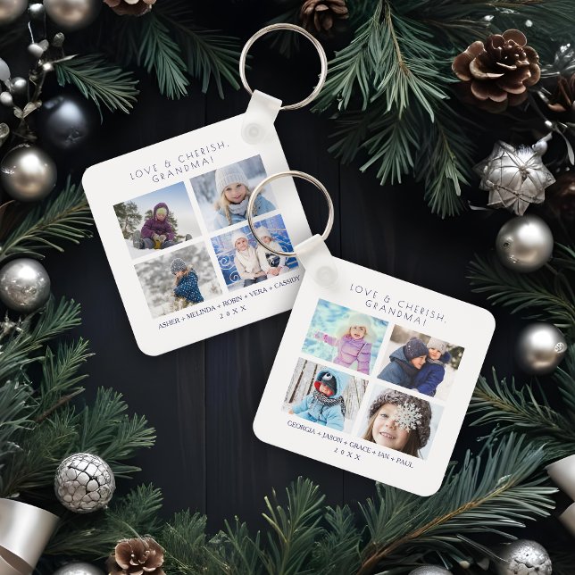 Porte-clés Minimalist Cute 8 Photos Collage Family Keepsake (Minimalist Cute 8 Photos Collage Keepsake for Family: Mom, Nanna, dad... Keychain.)