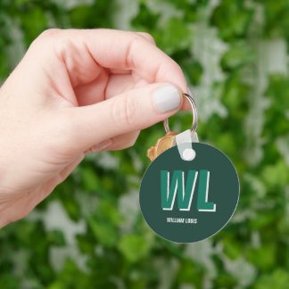 Porte-clés Minimalist Emerald Green Personalized Monogram 