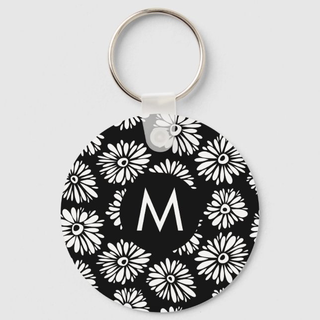 Porte-clés Minimalist Groovy Black and White Daisy Monogram (Recto)