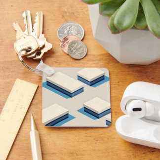 Porte-clés Minimalist layered rectangular modules with blue