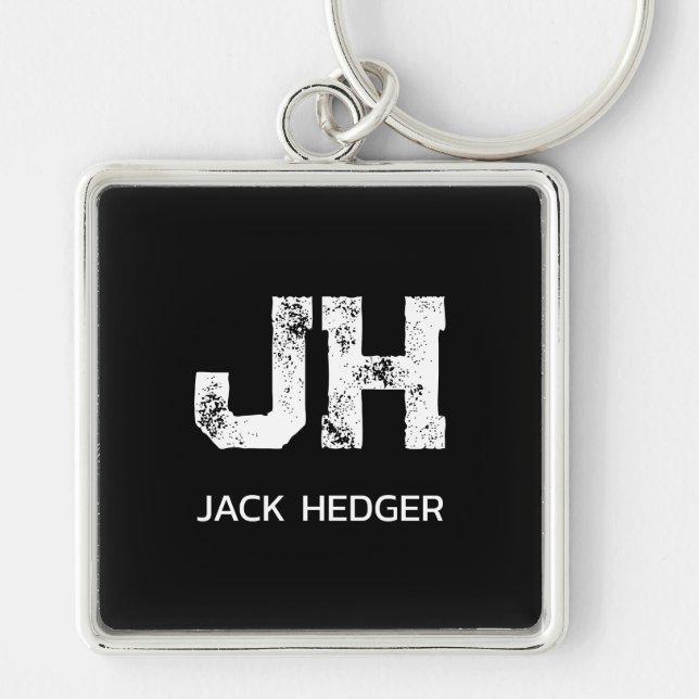 PORTE-CLÉS MINIMALIST WHITE TWO LETTER MONOGRAM NAME BLACK  (Devant)