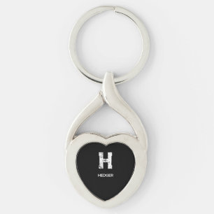 PORTE-CLÉS MINIMALISTE BLANC MONOGRAMME À UNE LETTRE NOM NOIR