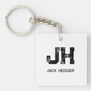 PORTE-CLÉS MINIMALISTE NOIR MONOGRAMME À DEUX LETTRES NOM BLA