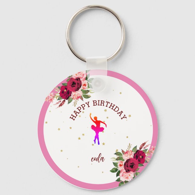 Porte-clés Minuscule Danseur rose Floral Ballet Anniversaire (Recto)