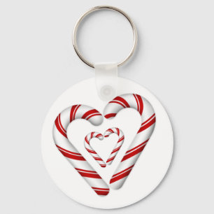 Porte-clés minuscules coeurs de sucre de canne rouge et blanc