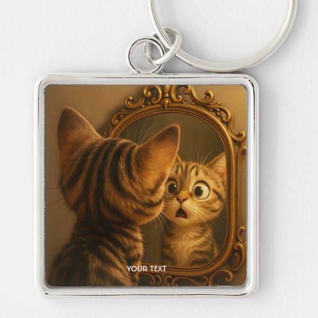 Porte-clés Miroir de chat surpris fantaisie mignon (Devant)