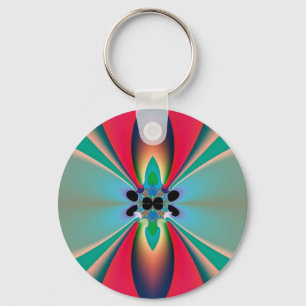 Porte-clés Miroir de symétrie abstrait en corail sarcelle Art
