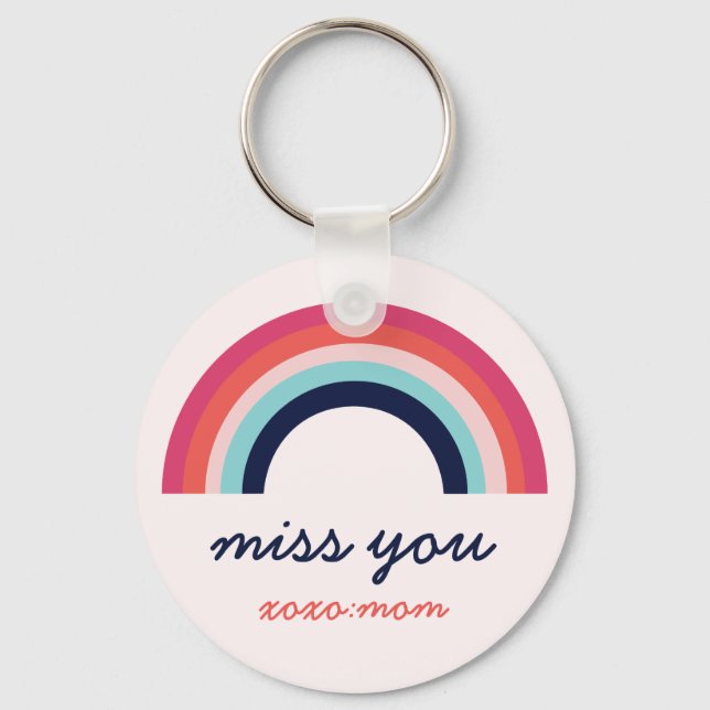 Porte-clés Miss You Rainbow en bleu et rose Personnalisé (Recto)