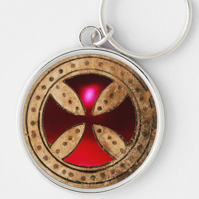 Porte-clés MODÈLE ANTIQUE CROIX Rouge Ruby Gem (Devant)