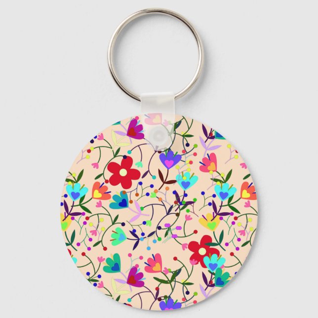 Porte-clés Modèle floral beige Arrière - plan coloré (Recto)