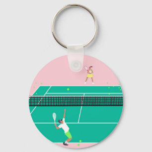 Porte-clés Modern Art Tennis Match Player Pink Green  