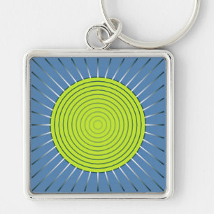Porte-clés Modern Geometric Sunburst - Lime and Denim Blue