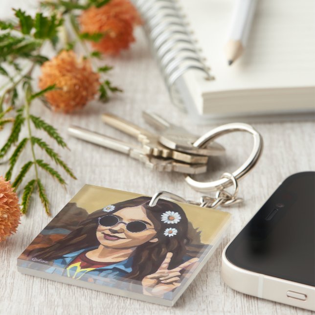 Porte-clés Modern Mona Lisa Painting - da Vinci Inspired Art (Devant Droit)