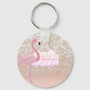 Porte-clés Modern Pink Sparkly Flamingo, Thank You