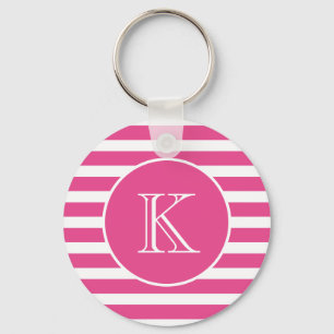 Porte-clés Modern Pink Stripe Monogram