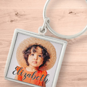 Porte-clés Modern Simple Script Ajouter votre nom et photo
