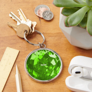 Porte-clés Moderne août Birthstone Peridot Emerald Premium
