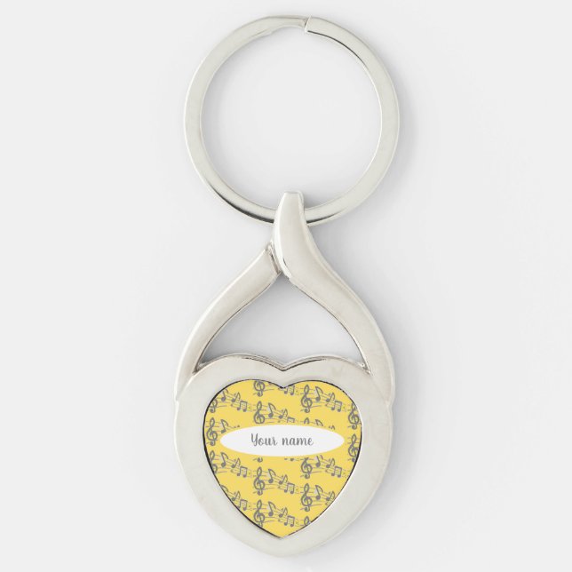 Porte-clés Moderne Elegant Nom Jaune Monogram Modèle (Devant)