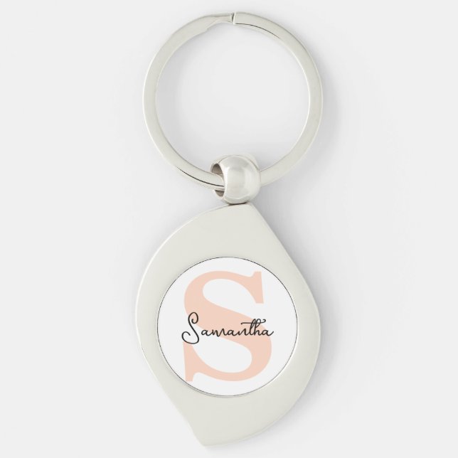 Porte-clés Moderne Elégant Personnalisé Monogramme rose initi (Devant)
