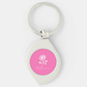 Porte-clés Moderne Élégant Rose Chaud Et Rose Nom Personnalis