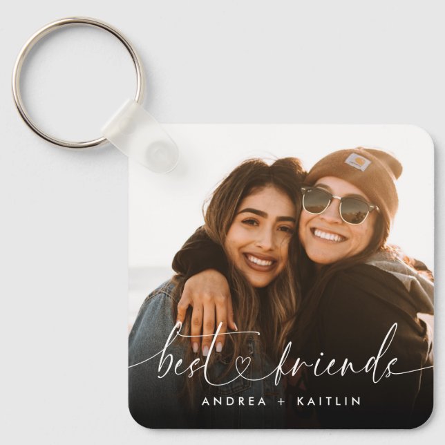Porte-clés Moderne Élégant Script Coeur Bestfriends BFF Photo (Recto)
