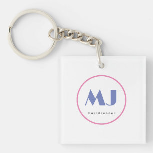 Porte-clés Moderne et élégant Monogramme Bleu Coiffeur blanc