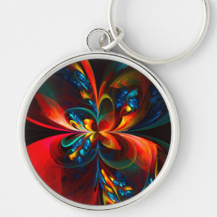 Porte-clés Moderne Floral Abstrait Art Orange Bleu Motif #14