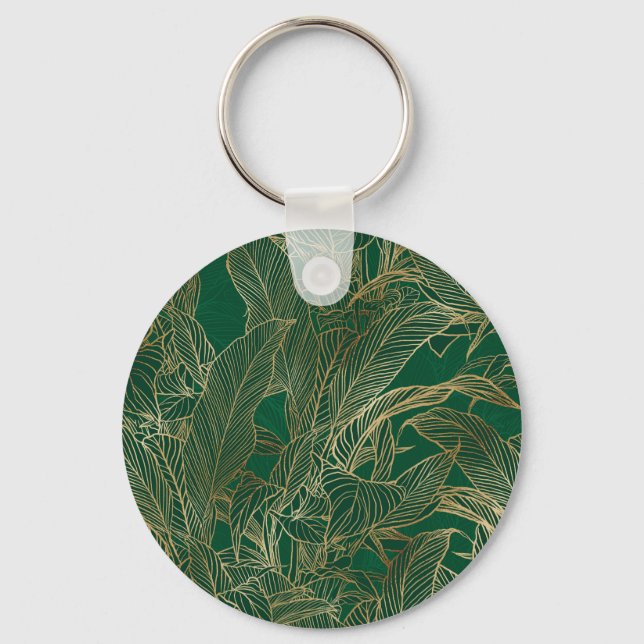 Porte-clés Moderne Green Gold Foliage Plante Design botanique (Recto)