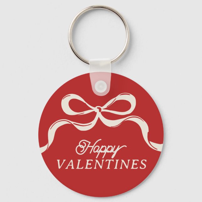 Porte-clés Moderne HAPPY VALENTINES Bows tendance Rouge (Recto)