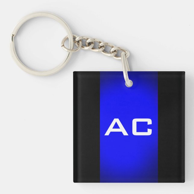 Porte-clés Moderne Monogramme Bleu Plaine Noire (Devant)