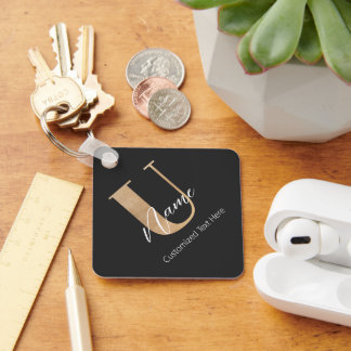 Porte-clés Moderne Monogramme Initiale U & Nom Personnalisé