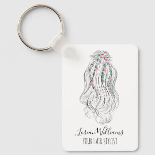 Porte-clés Moderne QR code de coiffeur de mariée aux fleurs s