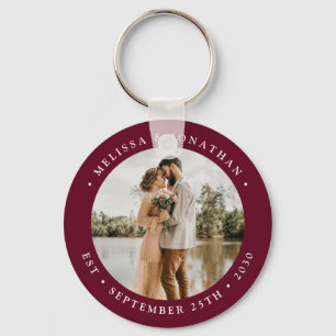 Porte-clés Moderne Simple Bourgogne Vin Photo Mariage Faveur