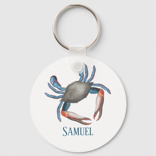 Porte-clés Moderne Simple Océan Bleu Crabe Côtier Nautique (Recto)